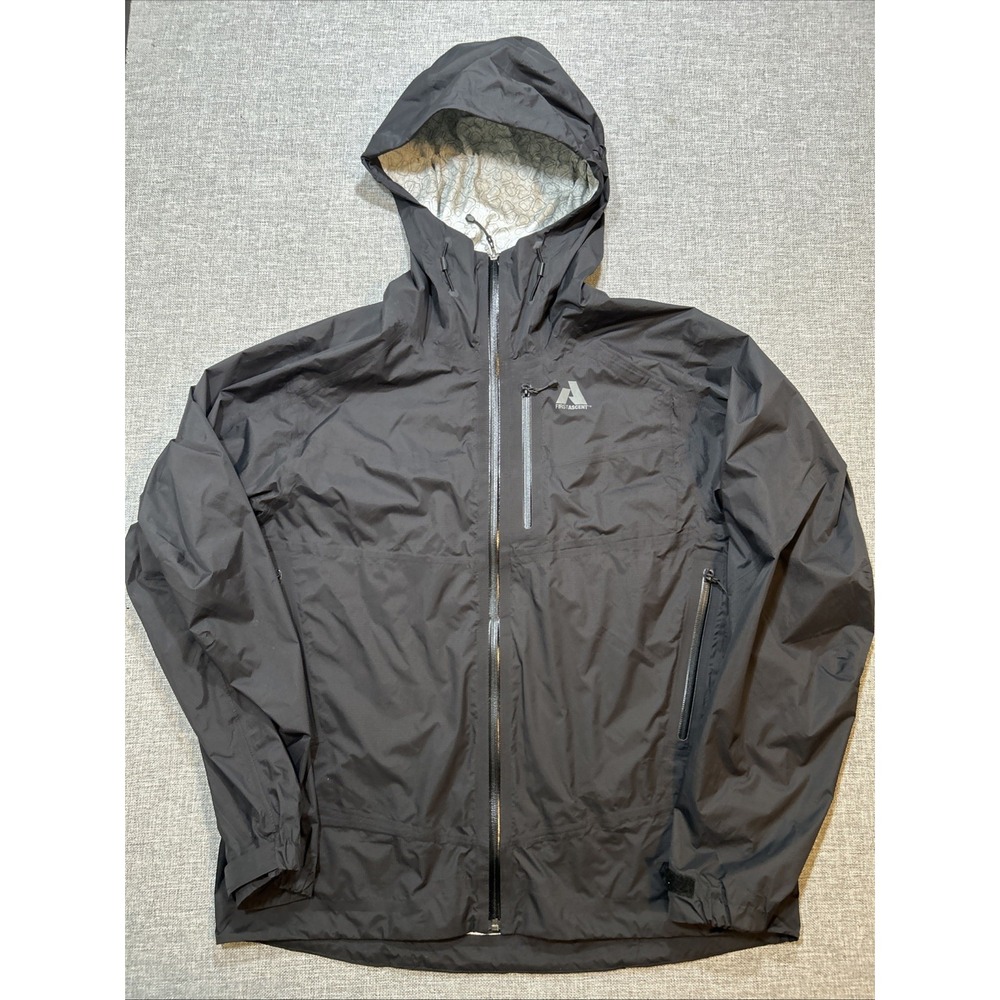 Eddie Bauer FIRST ASCENT Whittaker Mountaineering Rain Jacket Large Hooded Black